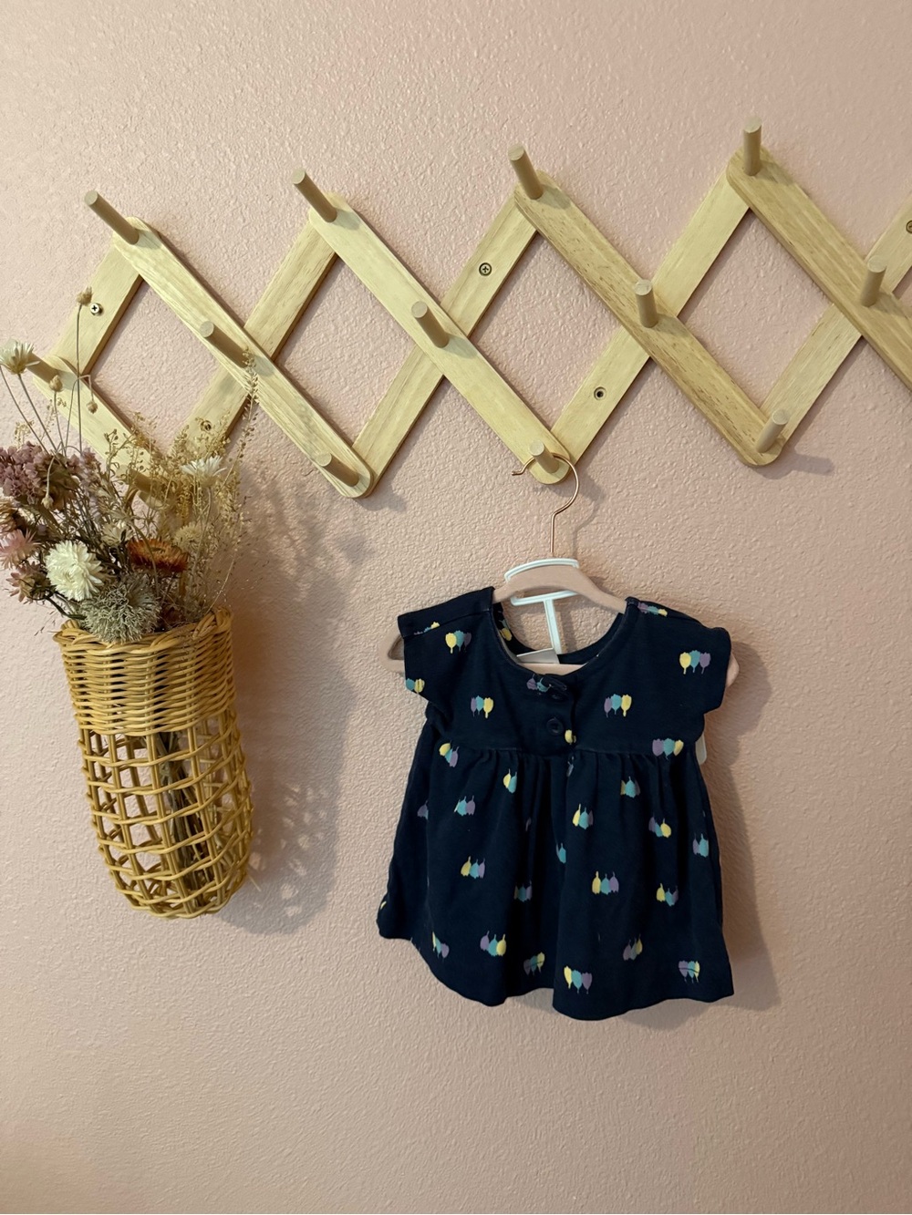 Hanna Andersson Navy Floral Print Flutter Sleeve Dress and Bloomers
